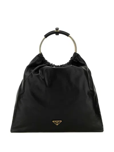 Prada Woman Black Leather Bucket Bag