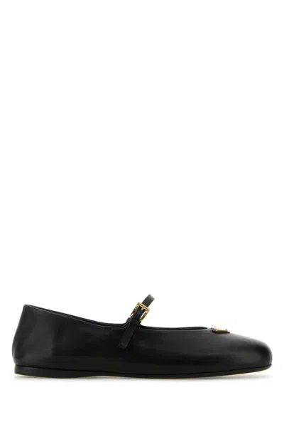 Prada Black Leather Ballet Flats