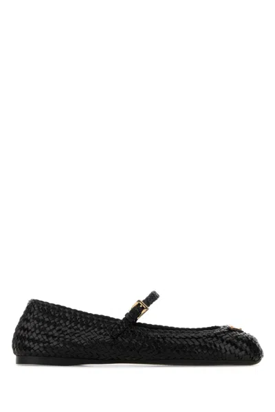 Prada Black Leather Ballet Flats