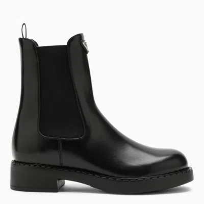 Prada Brushed Leather Ankle Boots In Nero