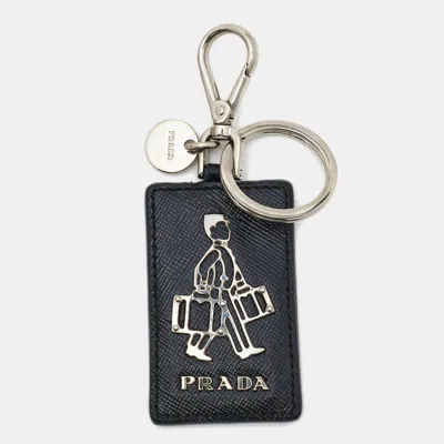 Pre-owned Prada Black Leather Bellboy Logo Keychain