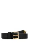 Prada Leather Belt With Engraved Buckle In Nero