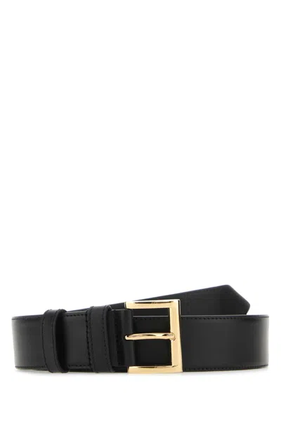 Prada Black Leather Belt With Triangle Logo