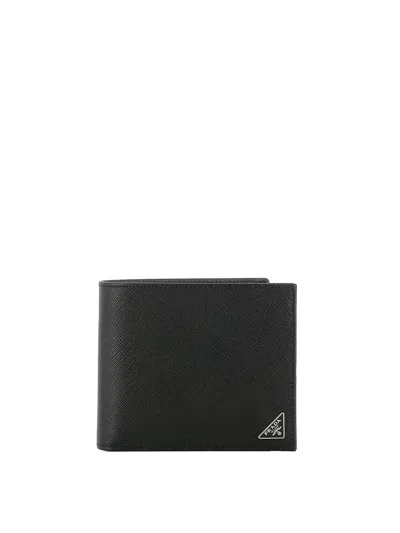 Prada Triangle Logo Saffiano Leather Wallet In Black