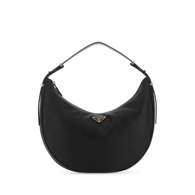 Prada Black Leather Big Arqu Handbag Nero Vitello Borse A Mano