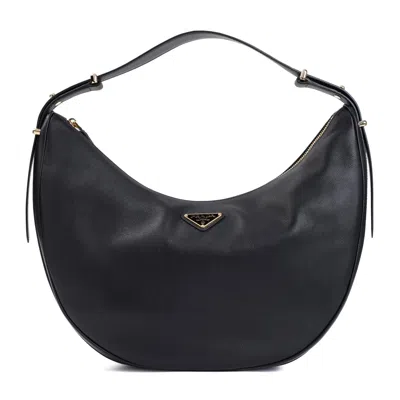 Prada Large Leather Shoulder Bag In Black