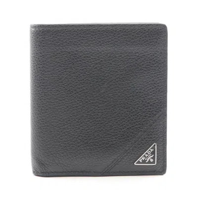Pre-owned Prada Black Leather Bill Wallet (bi-fold) ()