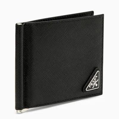 Prada Black Leather Billfold Wallet Men In Brown