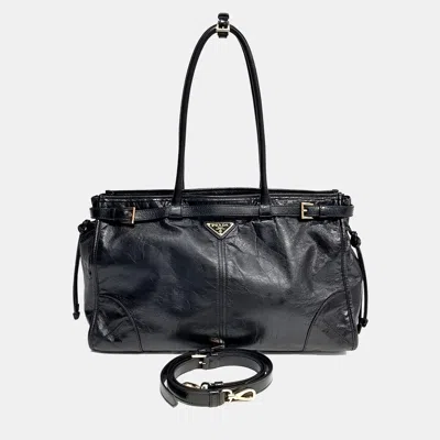 Pre-owned Prada Black Leather Bonni Large Tote And Shoulder Bag