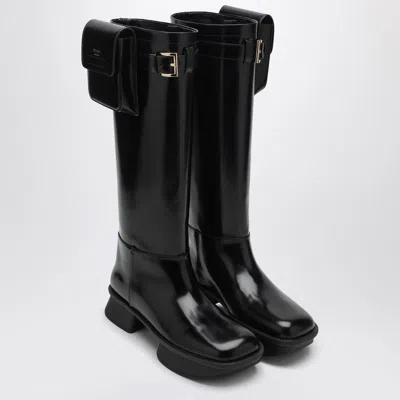PRADA PRADA  BLACK LEATHER BOOT WITH POUCH