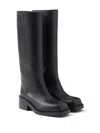 Prada Leather Knee-high Boots With Low Block Heel In Black