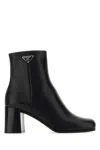 Prada Ankle Length Leather Boots With Block Heel In Black