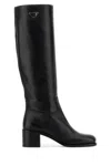 Prada Knee-high Leather Block Heel Boots In Black