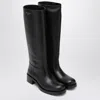 Prada Knee-high Leather Block Heel Boots In Black