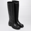 Prada Knee-high Leather Block Heel Boots In Black