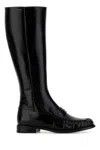 Prada Knee-high Leather Boots Glossy Finish In Black