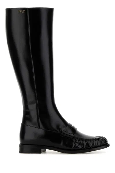 PRADA PRADA BLACK LEATHER BOOTS