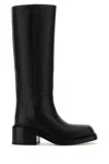 Prada Leather Square-toe Tall Moto Boots In Black