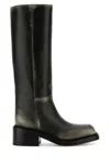 Prada Leather Square-toe Tall Moto Boots In Black