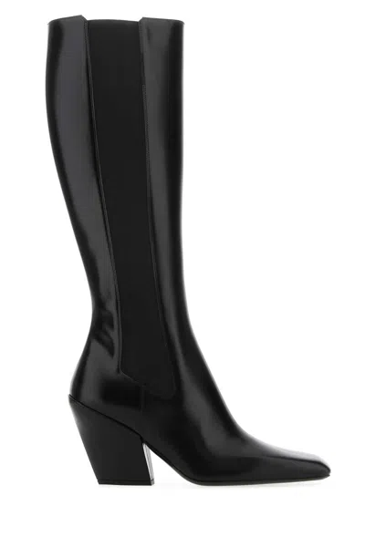 Prada Black Leather Boots In F0002