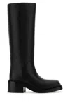 Prada Leather Square-toe Tall Moto Boots In Nero