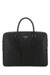 Prada Black Leather Brief Case In Black