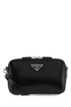 Prada Small Brique Brushed Leather Crossbody Bag In Black