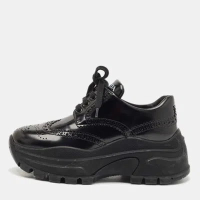 Pre-owned Prada Black Leather Brogue Derby Chunky Platform Sneakers Size 36