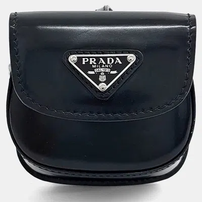 Pre-owned Prada Black Leather Brushed Airpod Pouch (1zd018)
