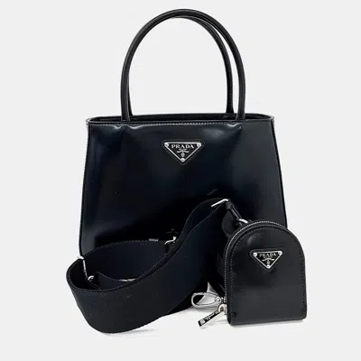 Pre-owned Prada Black Leather Brushed Tote And Shoulder Bag