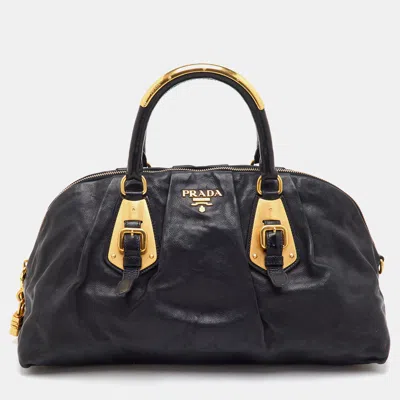 Pre-owned Prada Black Leather Buckle Bauletto Satchel