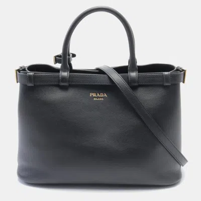 Pre-owned Prada Black Leather Buckle Belt Tote Bag