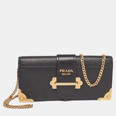 Pre-owned Prada Black Leather Cahier Chain Clutch