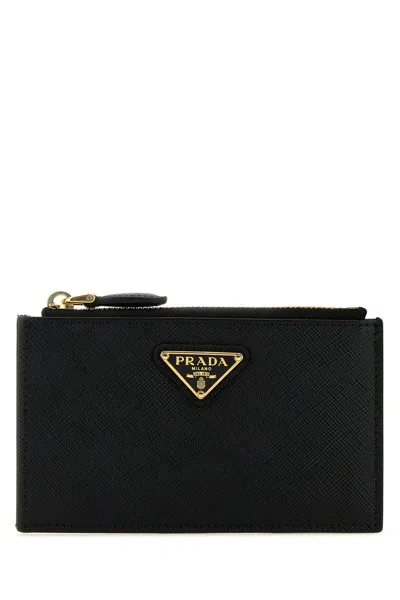 Prada Compact Wallet Gold-tone Hardware In Black