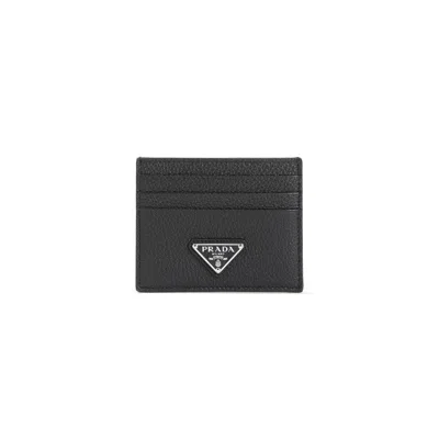 Prada Grained Leather Cardholder With Logo In White