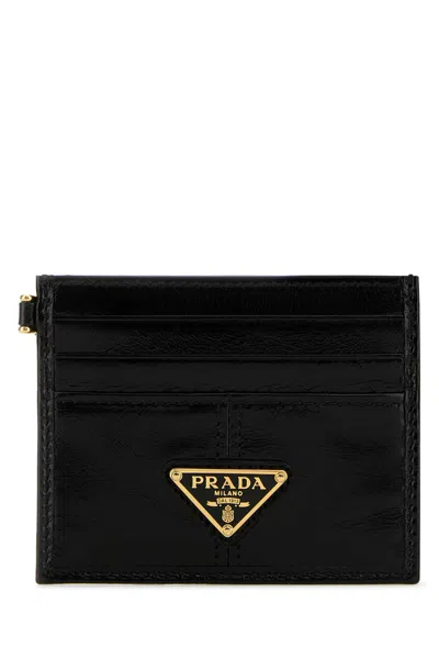 Prada Black Leather Card Holder In Nero