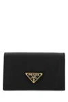 Prada Black Leather Card Holder In Red