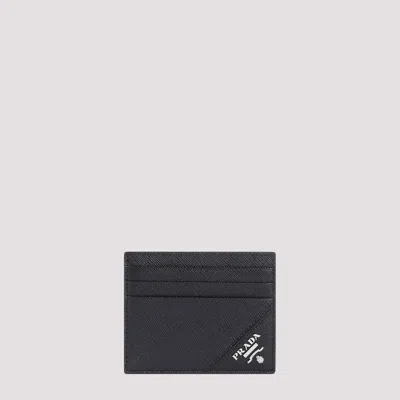 Prada Black Leather Card Holder With Logo
