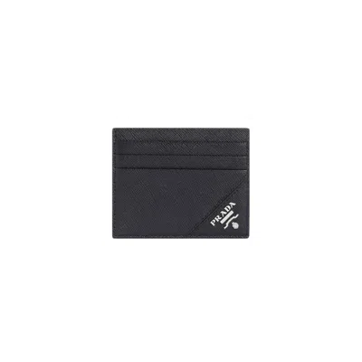 Prada Black Leather Card Holder With Logo