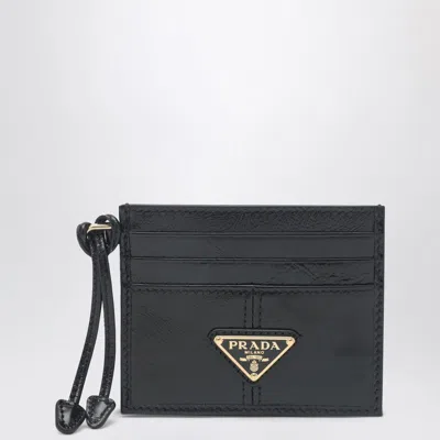 Prada Black Leather Card Holder With Triangle Logo