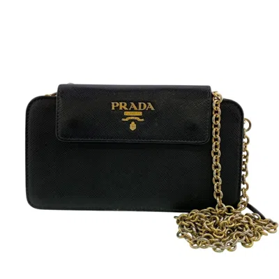 Pre-owned Prada Black Leather Chain/shoulder Wallet ()