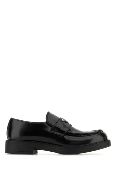 Prada Black Leather Chocolate Loafers