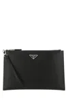 Prada Black Leather Clutch In Black