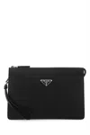 Prada Clutch Bag Leather Detachable Wrist Handle In Black