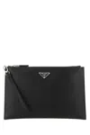 Prada Black Leather Clutch In Black