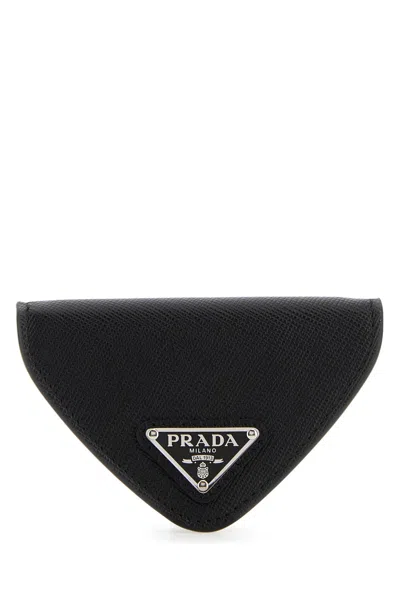 Prada Saffiano Logo-plaque Coin Wallet In Black