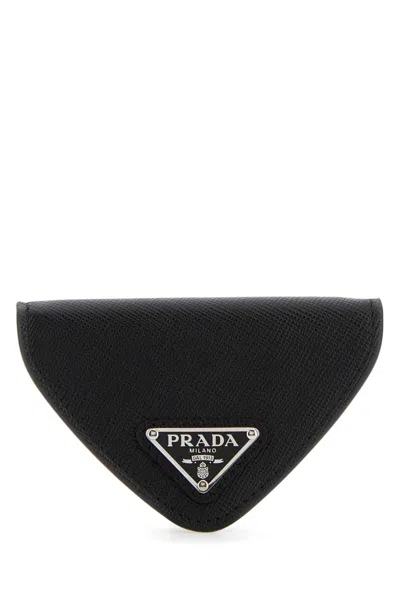 Prada Triangular Textured Leather Coin Purse In Black