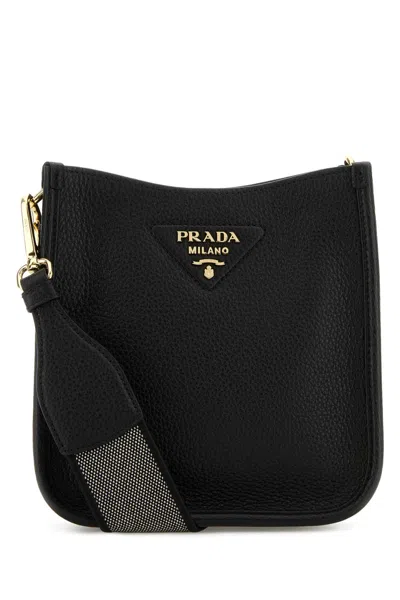Prada Textured Leather Crossbody Bag With Gold-tone Hardware In Black
