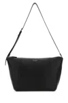 Prada Logo Stamp Leather Shoulder Bag In Black