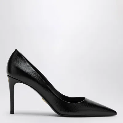 Prada 90mm Saffiano Leather Pumps In Black